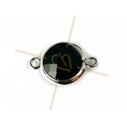 intercalaire rond 2 anneaux silver facetté, imit. gemstone 20mm jet