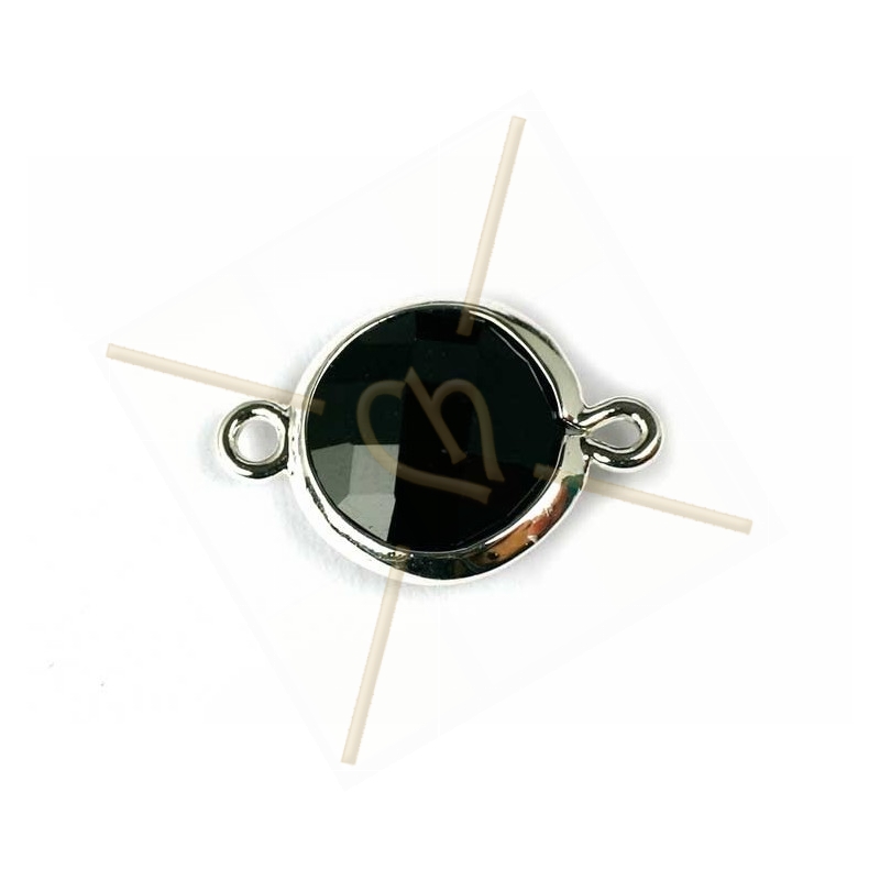intercalaire round2 anneaux silver plated facetté, imit. gemstone 20mm jet