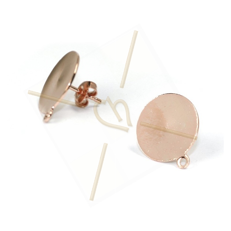 Oorbellen disk 14mm met ring rose gold