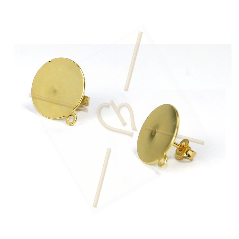 boucle d'oreille disque 14mm avec anneau gold plated