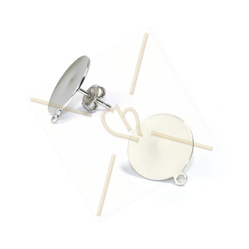 boucle d'oreille disque 14mm avec anneau Rhodium Plated