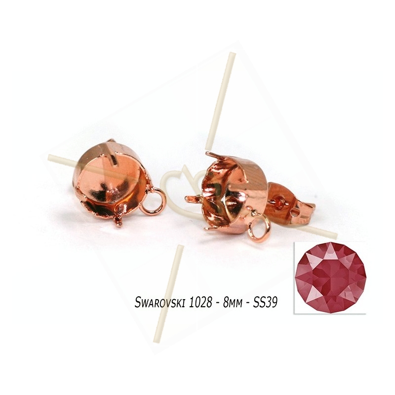 boucle d'oreille pour 1 strass SS39 - 8mm Rose plaqué or