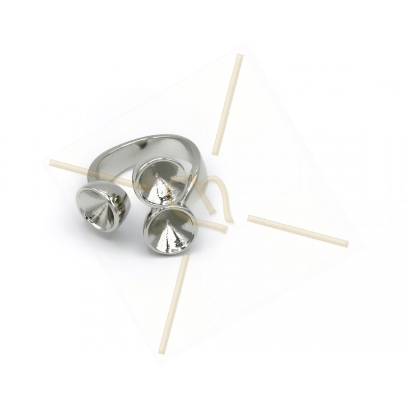 Ring Rhodium "one size" voor 3 x Swarovski strass 8mm SS39