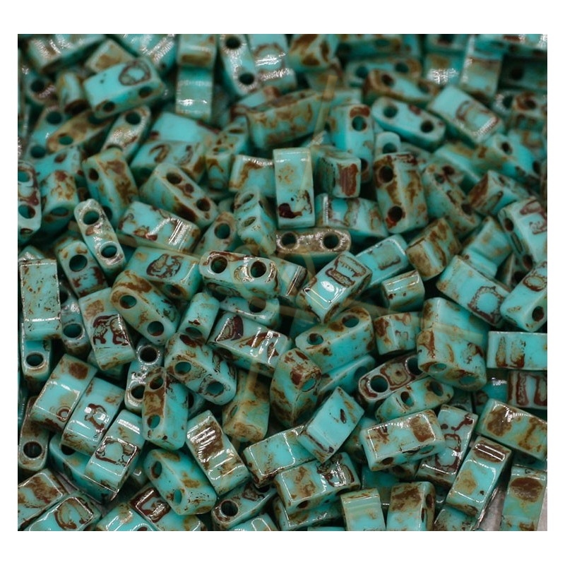 Half Tila Miyuki 5*2mm Turquoise Opaque Blue Picasso