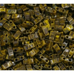 Half Tila Miyuki 5*2mm Vert Jaune Opaque Picasso