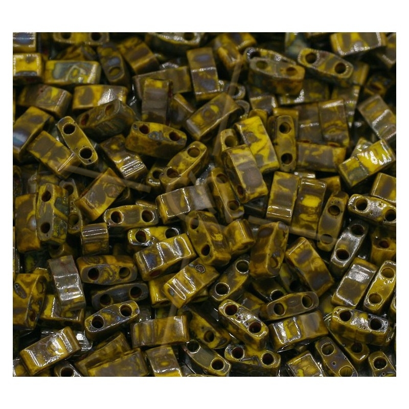 Half Tila Miyuki 5*2mm Vert Jaune Opaque Picasso