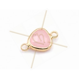 connector glass drop rose opaque in metal with 2 rings