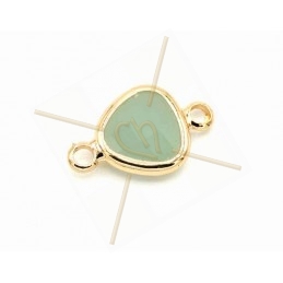 connector glass drop turquoise in metal with 2 rings