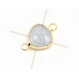 connector glass drop blue opaque in metal with 2 rings