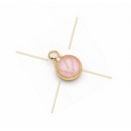 pendant glass round rose opaque gold plated