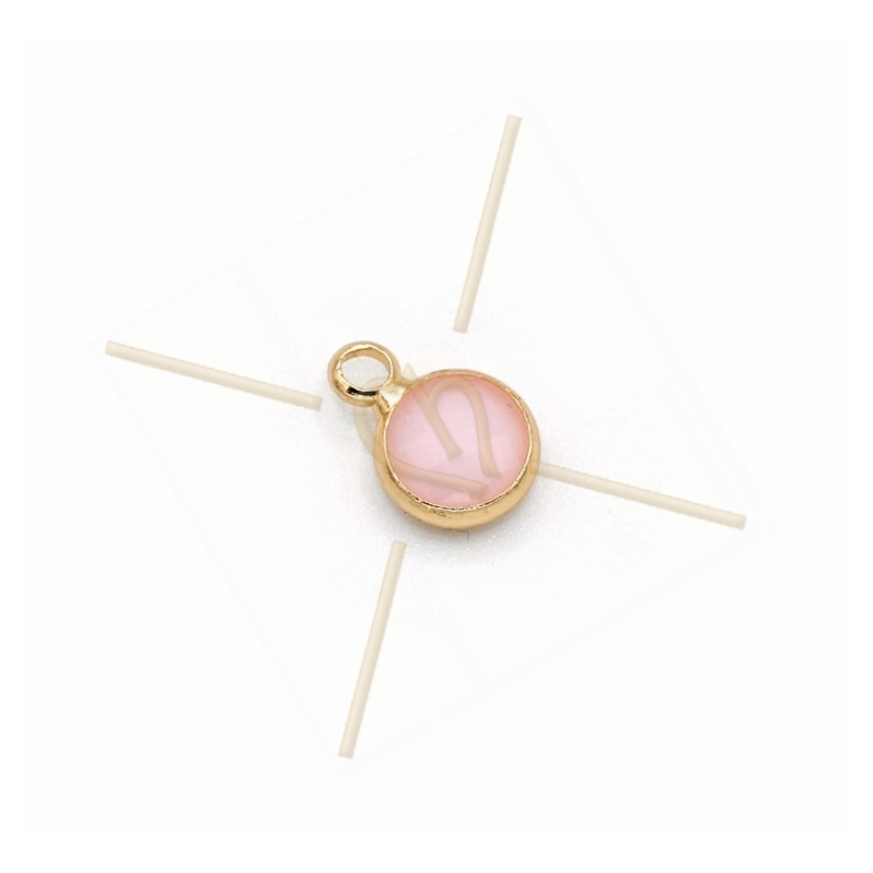 pendant glass round rose opaque gold plated