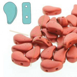 Paisley Duo glassbeads 2-holes drop Chalk Lava Red