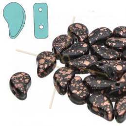 Paisley Duo Perles en Verre 2-trous goutte Jet Copper Splash